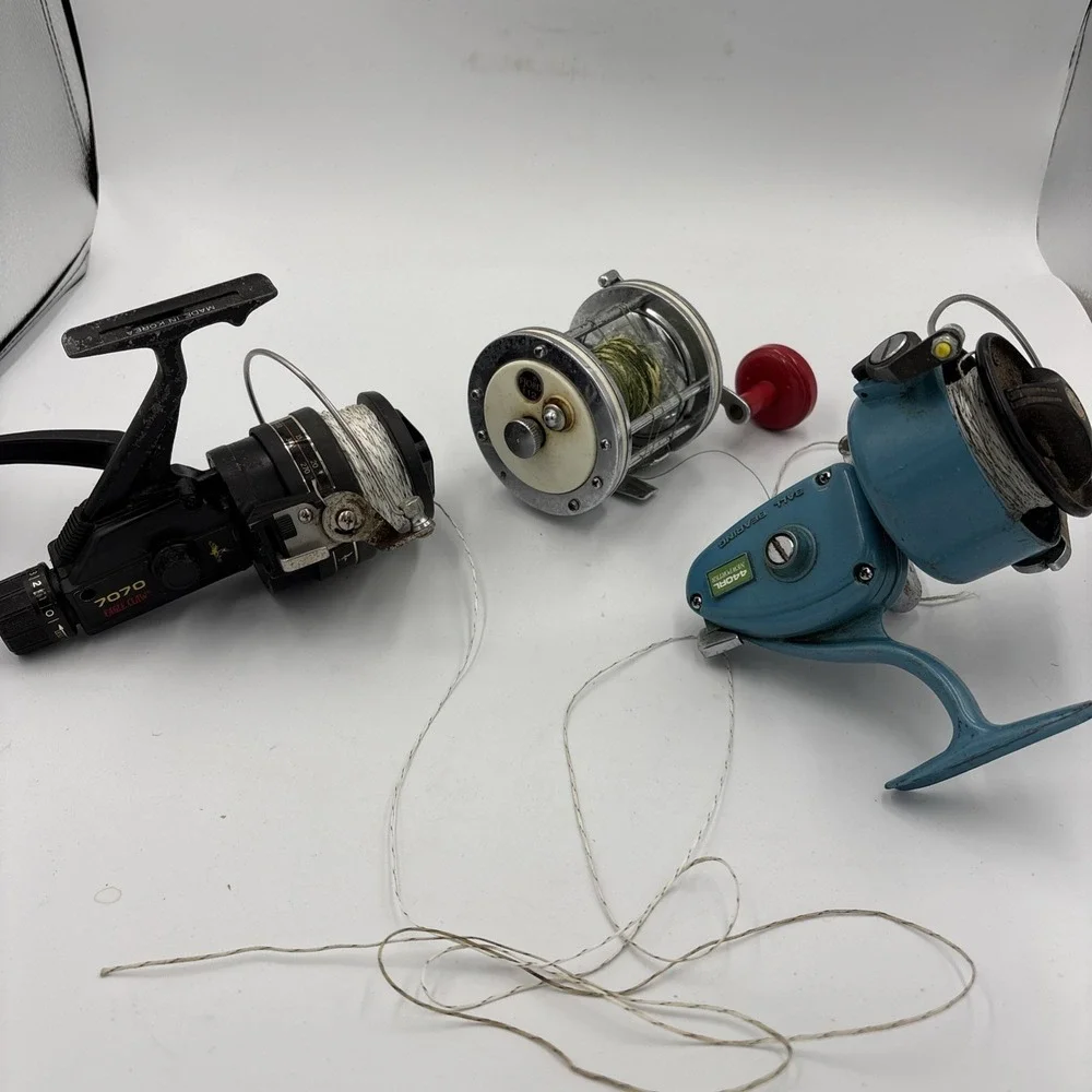 Lot Of 3 Vintage Fishing Reels Ocean Eagle Claw 7070, Olympic 440RL , Fjord 112